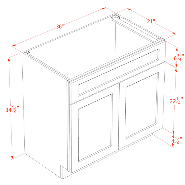 White Shaker - Vanity Sink Base - 2 Door & 1 False Drawer - 36"W x 34-1/2"H x 21"D