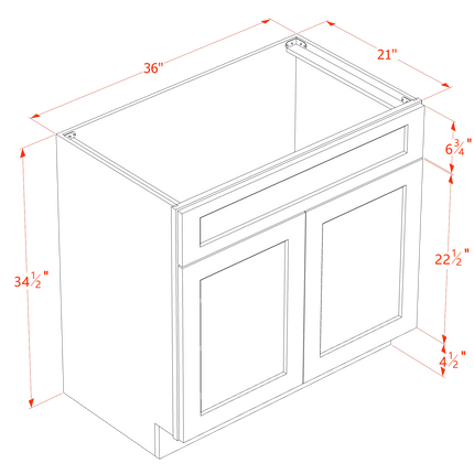 Navy Blue Shaker - Vanity Sink Base - 2 Door & 1 False Drawer - 36"W x 34-1/2"H x 21"D