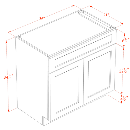 Ebony Shaker - Vanity Sink Base - 2 Door & 1 False Drawer - 36"W x 34-1/2"H x 21"D