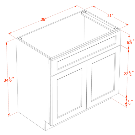 Slim White - Vanity Sink Base - 2 Door & 1 False Drawer - 36"W x 34-1/2"H x 21"D
