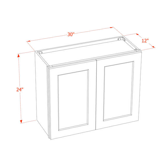 Grey Shaker - Standard Wall - 2 Door & 1 Shelf - 30"W x 24"H x 12"D