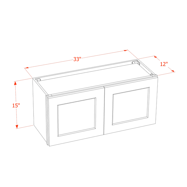 Grey Shaker - Standard Wall - 2 Door - 33"W x 15"H x 12"D