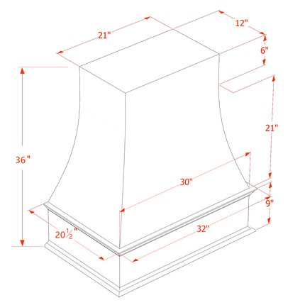 White Shaker - Wall - Wood Range Hood - 42"W x 30"H x 22"D