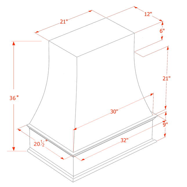 White Shaker - Wall - Wood Range Hood - 42"W x 30"H x 22"D