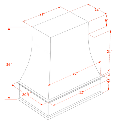 Slim White - Wall - Wood Range Hood - 42"W x 30"H x 22"D