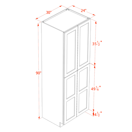 White Shaker - Tall - Shelf Pantry w/ 4 Door & 5 Shelf - 30"W x 90"H x 24"D