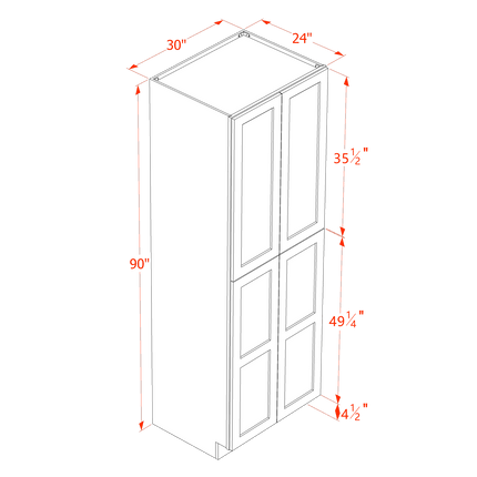 Slim White - Tall - Shelf Pantry w/ 4 Door & 5 Shelf - 30"W x 90"H x 24"D