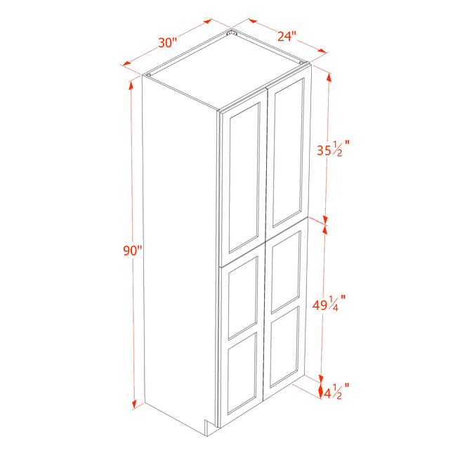 Ivory White - Tall - Shelf Pantry w/ 4 Door & 5 Shelf - 30"W x 90"H x 24"D