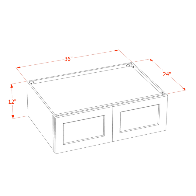 Grey Shaker - Standard Wall - 2 Door - 36"W x 12"H x 24"D