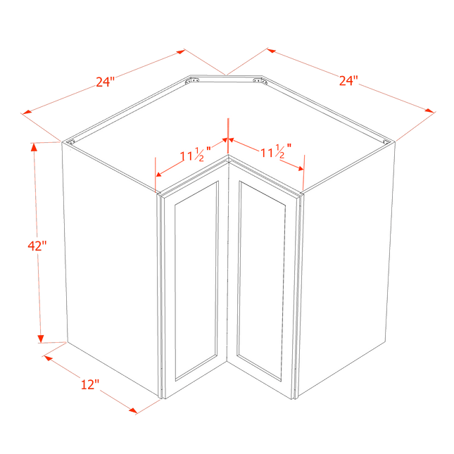 White Shaker - Corner Wall - Pie-cut w/ 1 Door & 2 Shelf - 24"W x 42"H x 12"D