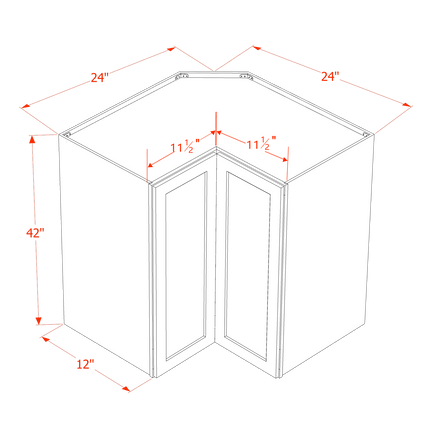 Slim White - Corner Wall - Pie-cut w/ 1 Door & 2 Shelf - 24"W x 42"H x 12"D