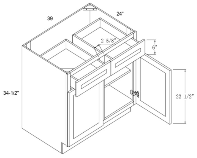 Ash Shaker - Standard Base - 2 Door & 2 Drawer - 42"W x 34-1/2"H x 24"D