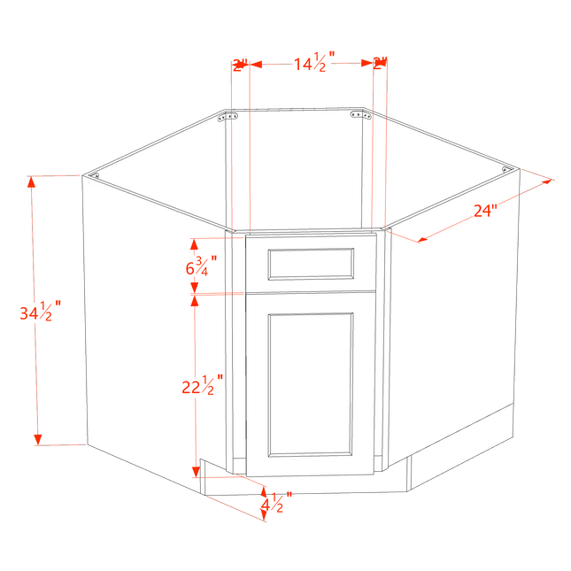 White Shaker - Corner Sink Base - Diagonal w/ 1 Door & 1 False Drawer - 36"W x 34-1/2"H x 24"D