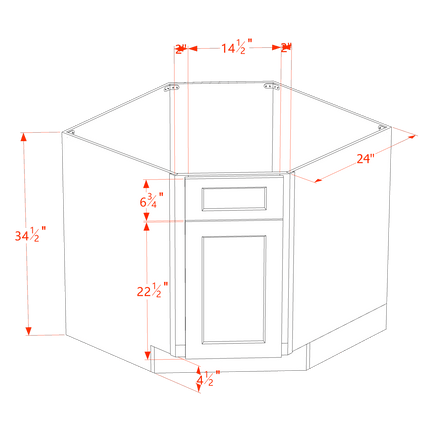 Slim White - Corner Sink Base - Diagonal w/ 1 Door & 1 False Drawer - 36"W x 34-1/2"H x 24"D