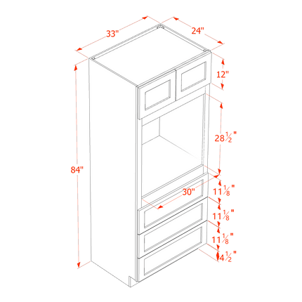 White Shaker - Appliance Tall - Oven Shelf w/ 2 Door & 3 Drawer - 33"W x 84"H x 24"D