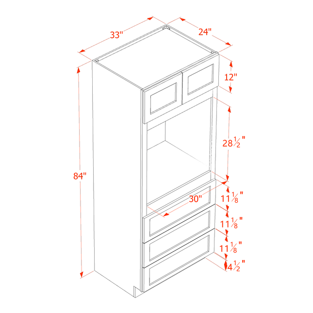 White Shaker - Appliance Tall - Oven Shelf w/ 2 Door & 3 Drawer - 33"W x 84"H x 24"D