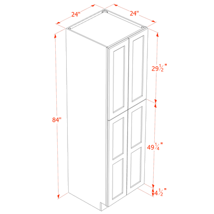 White Shaker - Tall - Shelf Pantry w/ 4 Door & 5 Shelf - 24"W x 84"H x 24"D