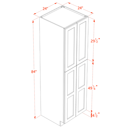 Slim White - Tall - Shelf Pantry w/ 4 Door & 5 Shelf - 24"W x 84"H x 24"D