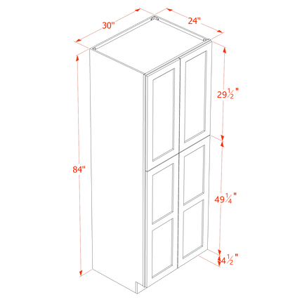 Ebony Shaker - Tall - Shelf Pantry w/ 4 Door & 5 Shelf - 30"W x 84"H x 24"D