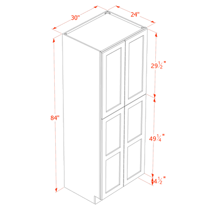 Slim White - Tall - Shelf Pantry w/ 4 Door & 5 Shelf - 30"W x 84"H x 24"D