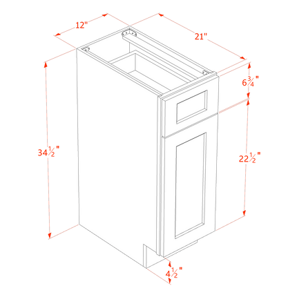 Timber Shaker - Vanity Base - 1 Door & 1 Drawer - 12"W x 34-1/2"H x 21"D