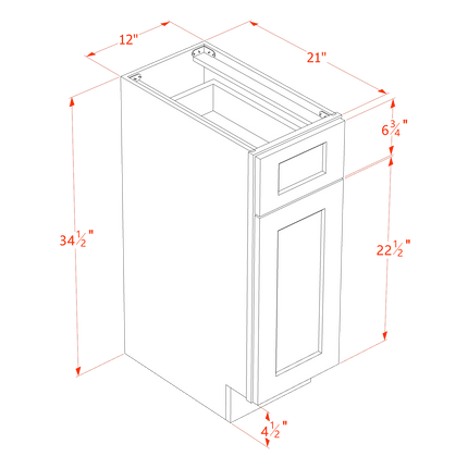Slim White - Vanity Base - 1 Door & 1 Drawer - 12"W x 34-1/2"H x 21"D