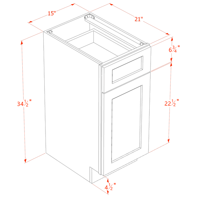 White Shaker - Vanity Base - 1 Door & 1 Drawer - 15"W x 34-1/2"H x 21"D