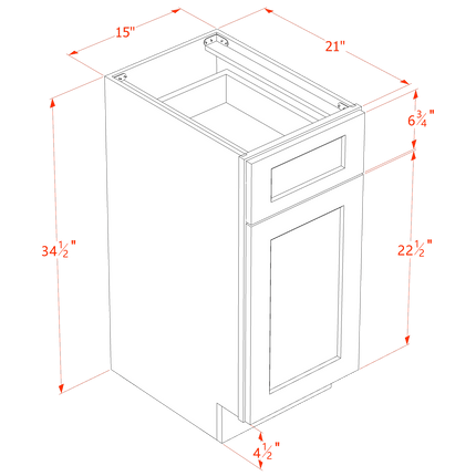 Slim White - Vanity Base - 1 Door & 1 Drawer - 15"W x 34-1/2"H x 21"D
