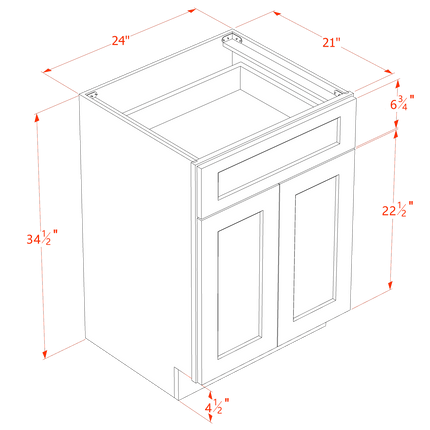 Slim White - Vanity Base - 2 Door & 1 Drawer - 24"W x 34-1/2"H x 21"D