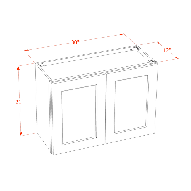 White Shaker - Standard Wall - 2 Door - 30"W x 21"H x 12"D