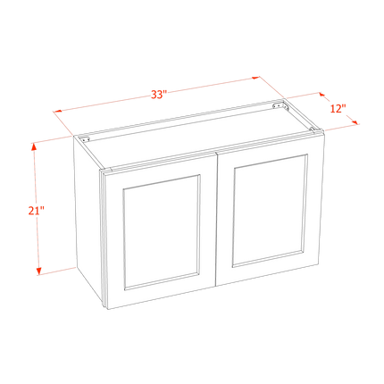 Light Grey Shaker - Standard Wall - 2 Door - 33"W x 21"H x 12"D