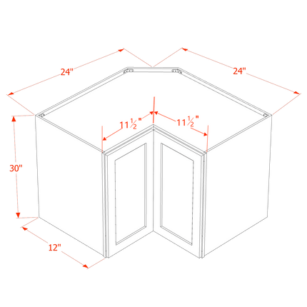 White Shaker - Corner Wall - Pie-cut w/ 1 Door & 2 Shelf - 24"W x 30"H x 12"D