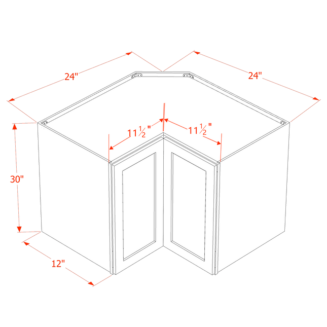 White Shaker - Corner Wall - Pie-cut w/ 1 Door & 2 Shelf - 24"W x 30"H x 12"D