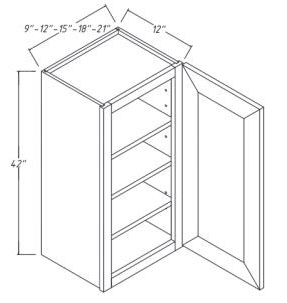 Grey Shaker - Standard Wall - 1 Door & 3 Shelf - 15"W x 42"H x 12"D