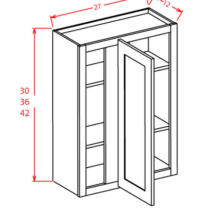 White Shaker - Corner Wall - Blind w/ 1 Door & 2 Shelf - 27"W x 30"H x 12"D