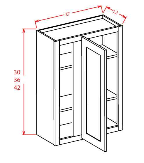 Light Grey Shaker - Corner Wall - Blind w/ 1 Door & 2 Shelf - 27"W x 30"H x 12"D