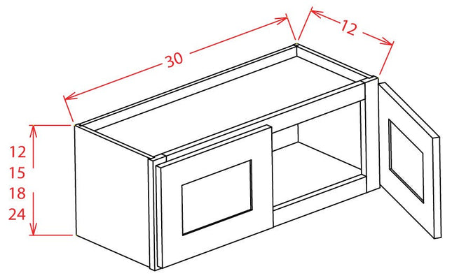 Light Grey Shaker - Standard Wall - 2 Door - 30"W x 15"H x 12"D